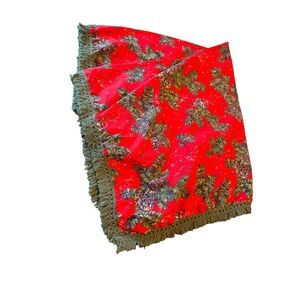 Unbranded Christmas Tablecloth Red Pinecone Pine Branch Crochet Fringe Vintage